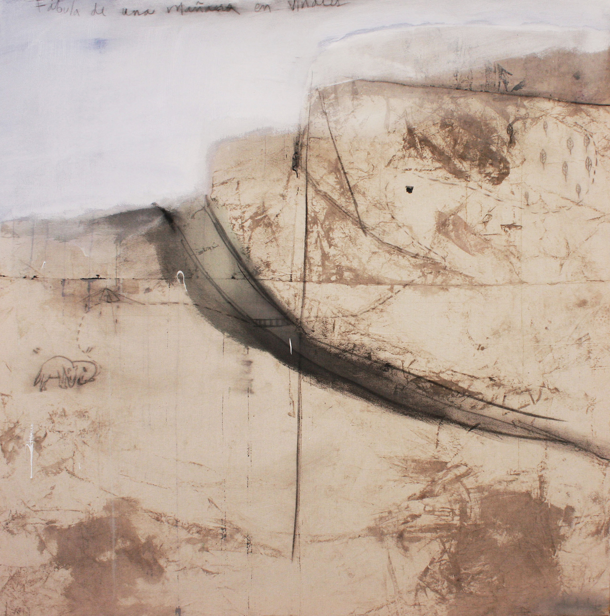 Fábula de la mañana. Acrílico y carbón sobre lienzo, 150x150 cm, 2016