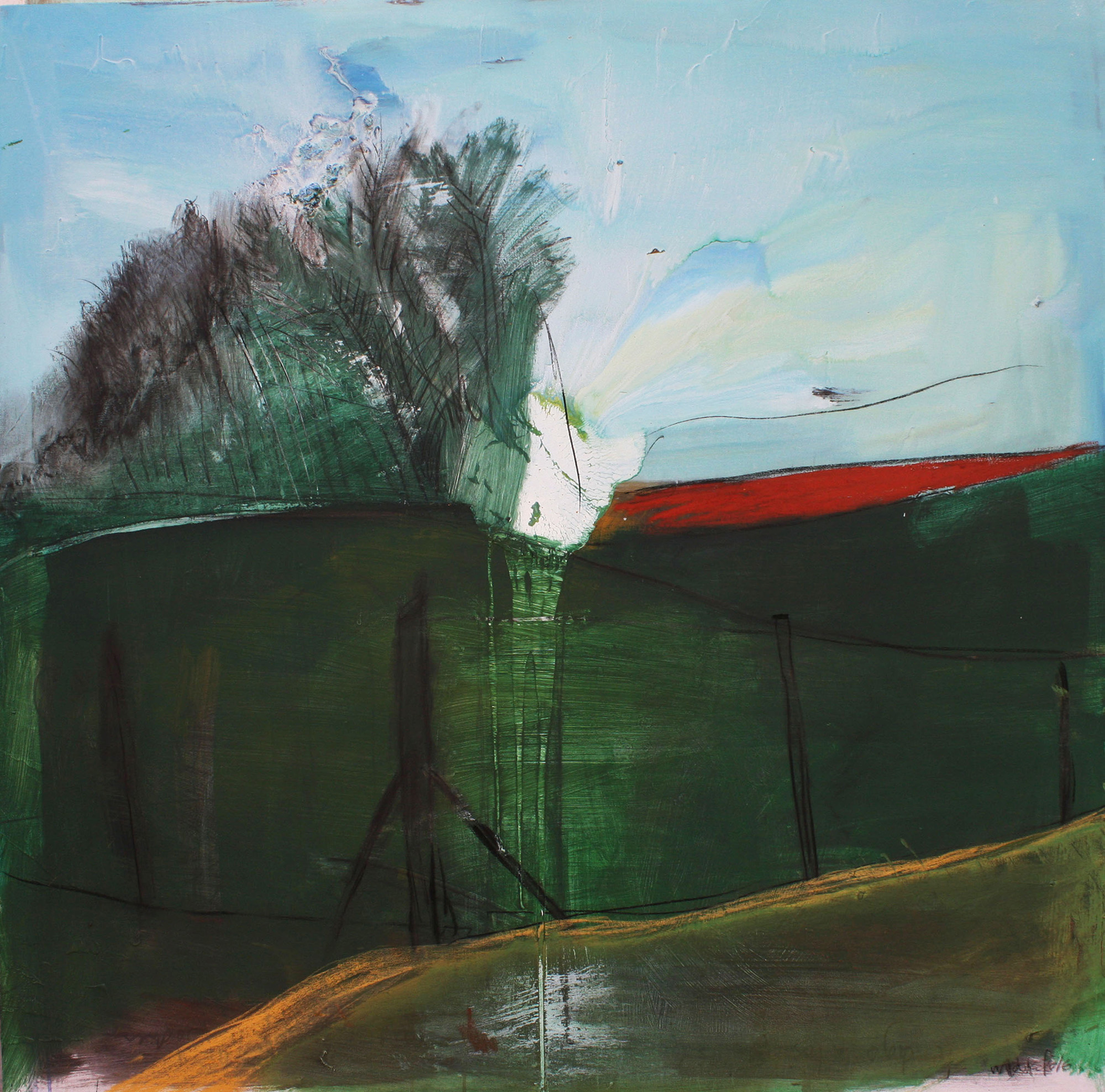 Recostado al horcón. Técnica mixta sobre lienzo, 150x150 cm, 2016