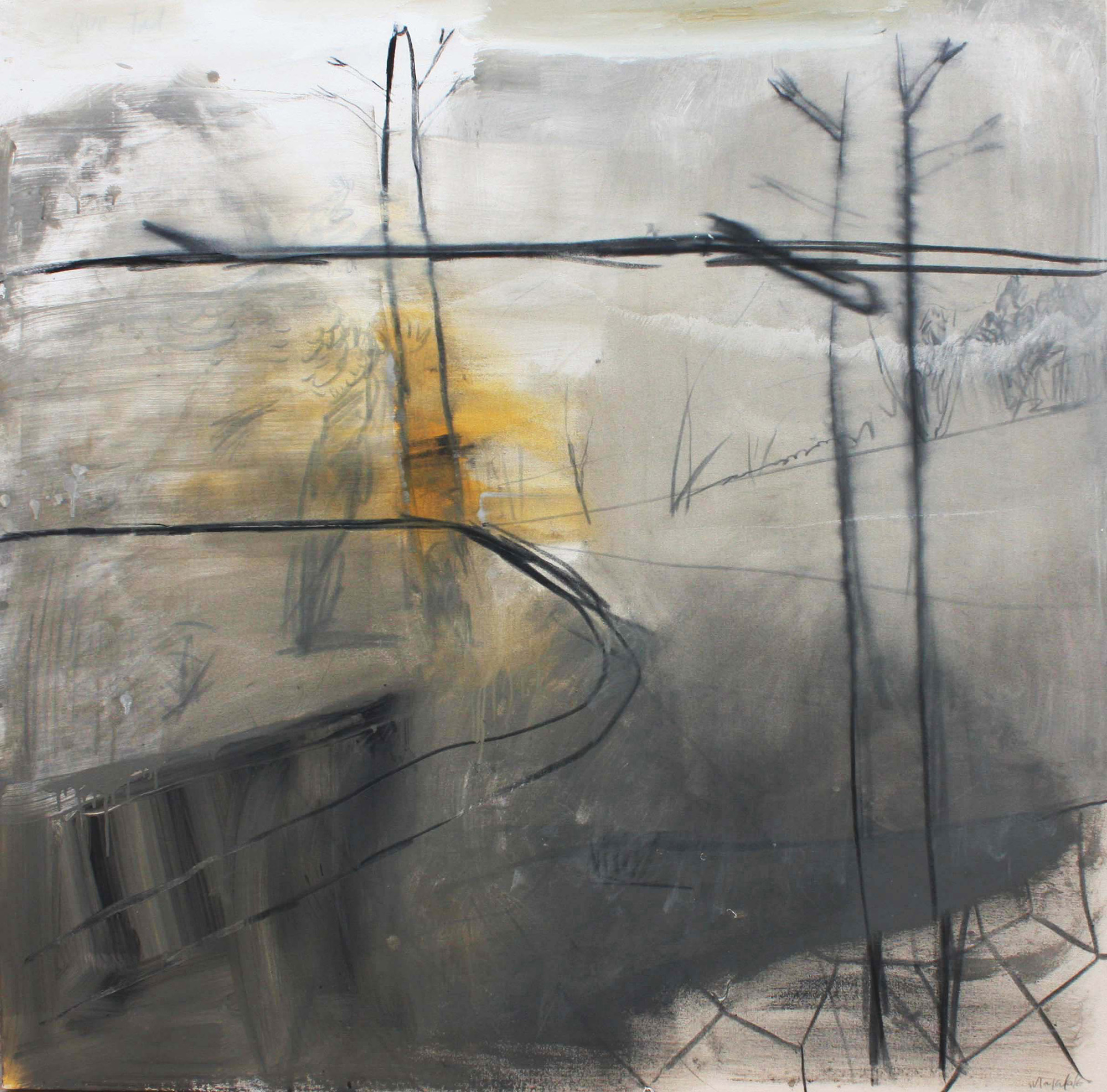 Última zanca. Acrílico y carbón sobre lienzo, 150x150 cm, 2016